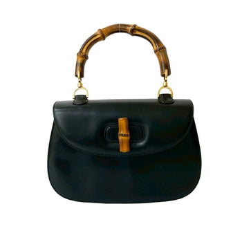 Gucci Old Gucci Bamboo Turnlock Calfskin Leather Handbag Tote Bag Black 41641