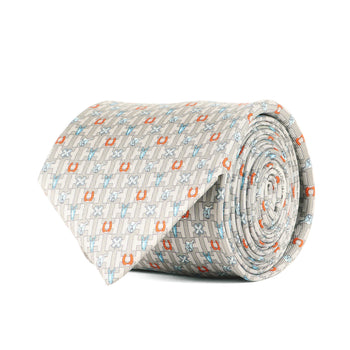 Hermes Herms H Mark Clover Horseshoe Silk Tie 6292 Ea Four-Leaf Gray