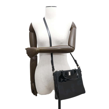 Salvatore Ferragamo Handbag Vara Ribbon Patent 2Way Shoulder Bag Black