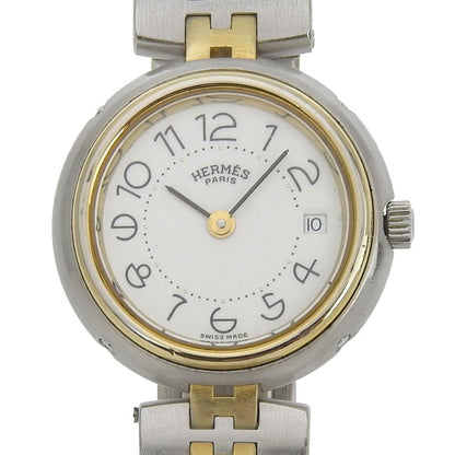 Hermes Hermes Profile Date Watch Stainless Steel X Gold Plated Quartz Analog Display White Dial