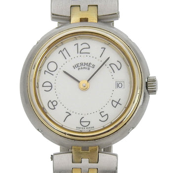 Hermes Hermes Profile Date Watch Stainless Steel X Gold Plated Quartz Analog Display White Dial
