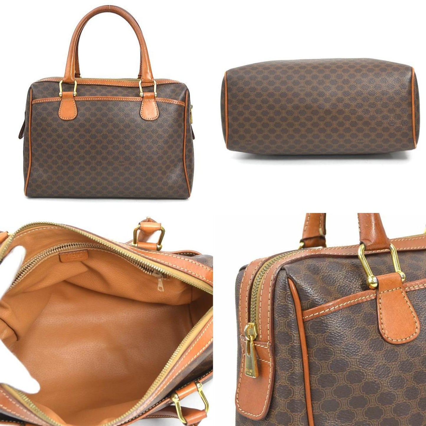 Celine Handbag In Brown And Gold Macadam Leather