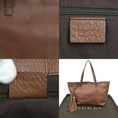 Gucci Shoulder Bag Tote Bamboo Tassel Leather Brown