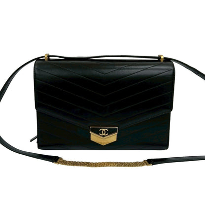Chanel V-Stitched Coco Mark Logo Hardware Leather Shoulder Bag In Black