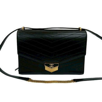 Chanel V-Stitched Coco Mark Logo Hardware Leather Shoulder Bag In Black