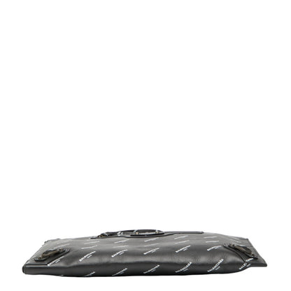 Balenciaga Logo Print Clutch Bag 362967 Black Leather