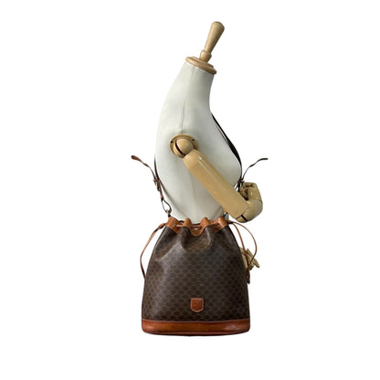 Celine Triomphe Drawstring Shoulder Bag M90 Macadam Pattern Vintage Gold Hardware