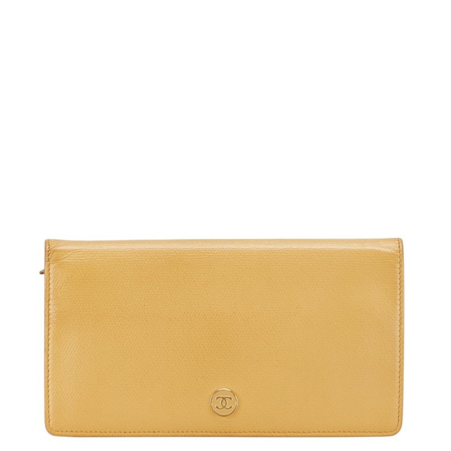 Chanel Coco Button Long Wallet Yellow Leather