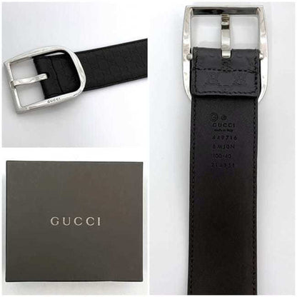 Gucci Belt Ec-23096 Brown Micro Stripe 449716 103Cm Leather 214351 Gucci Gg Buckle Line Wide