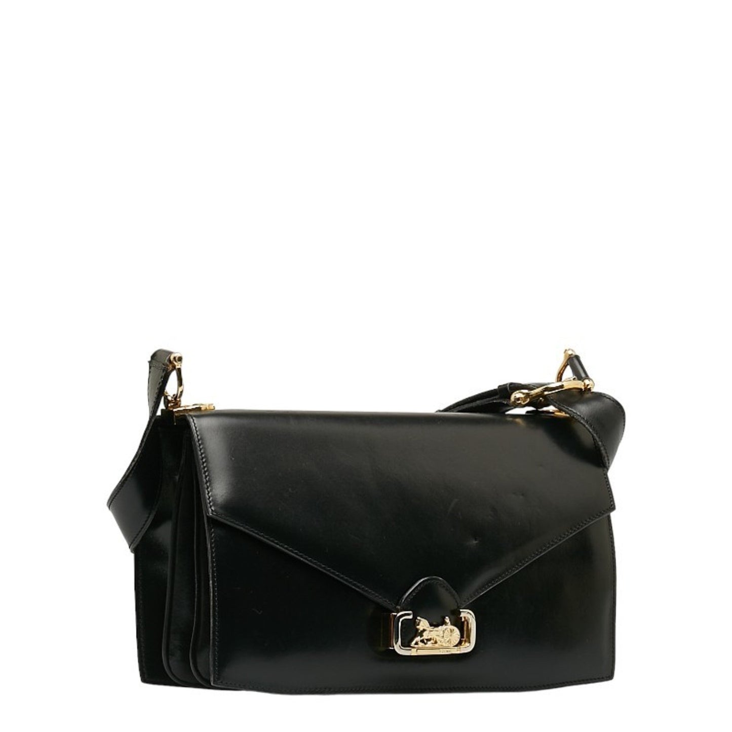 Celine Carriage Hardware One-Shoulder Bag Black Leather