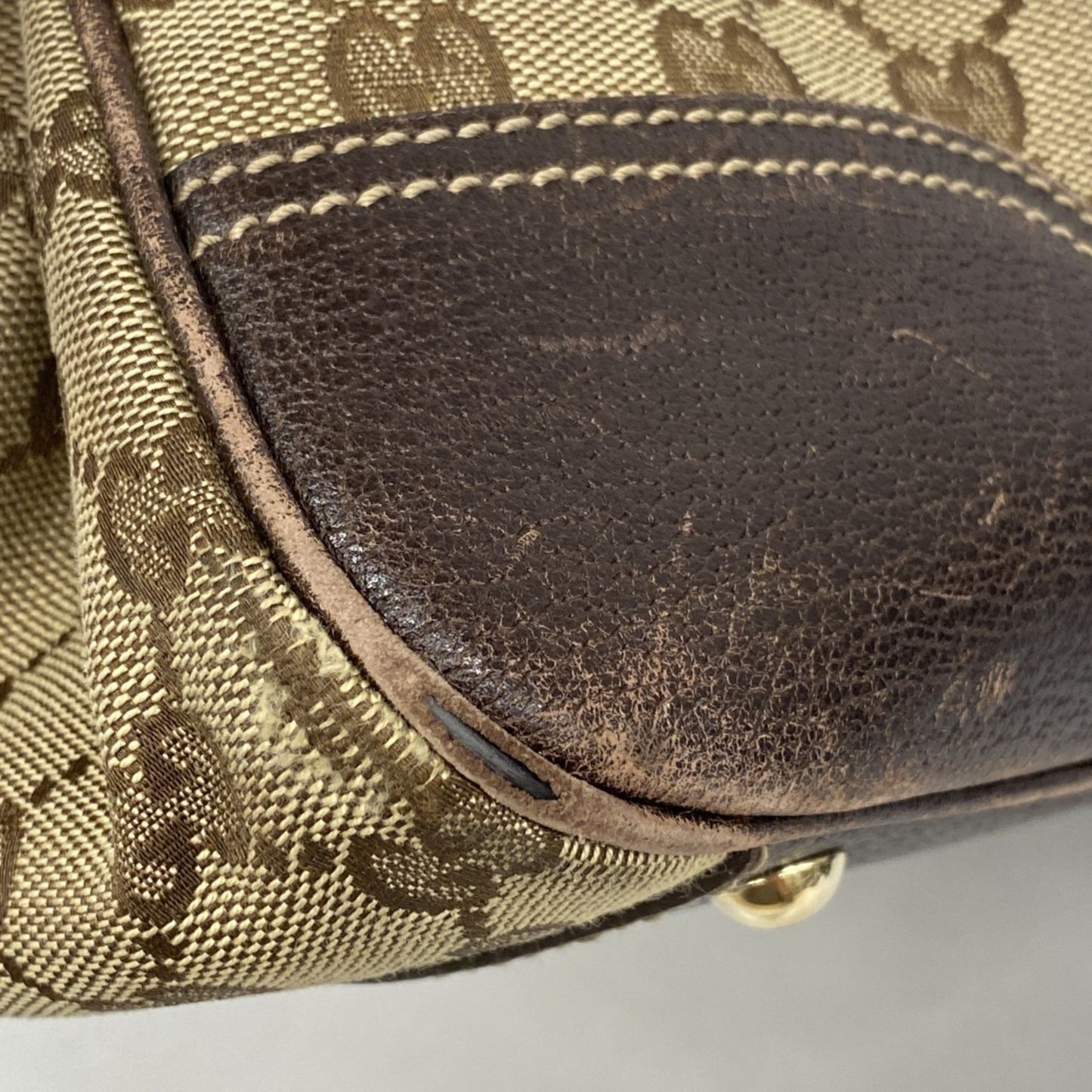 Gucci Gg Canvas Sherry Line Tote Bag 163805 Brown Champagne