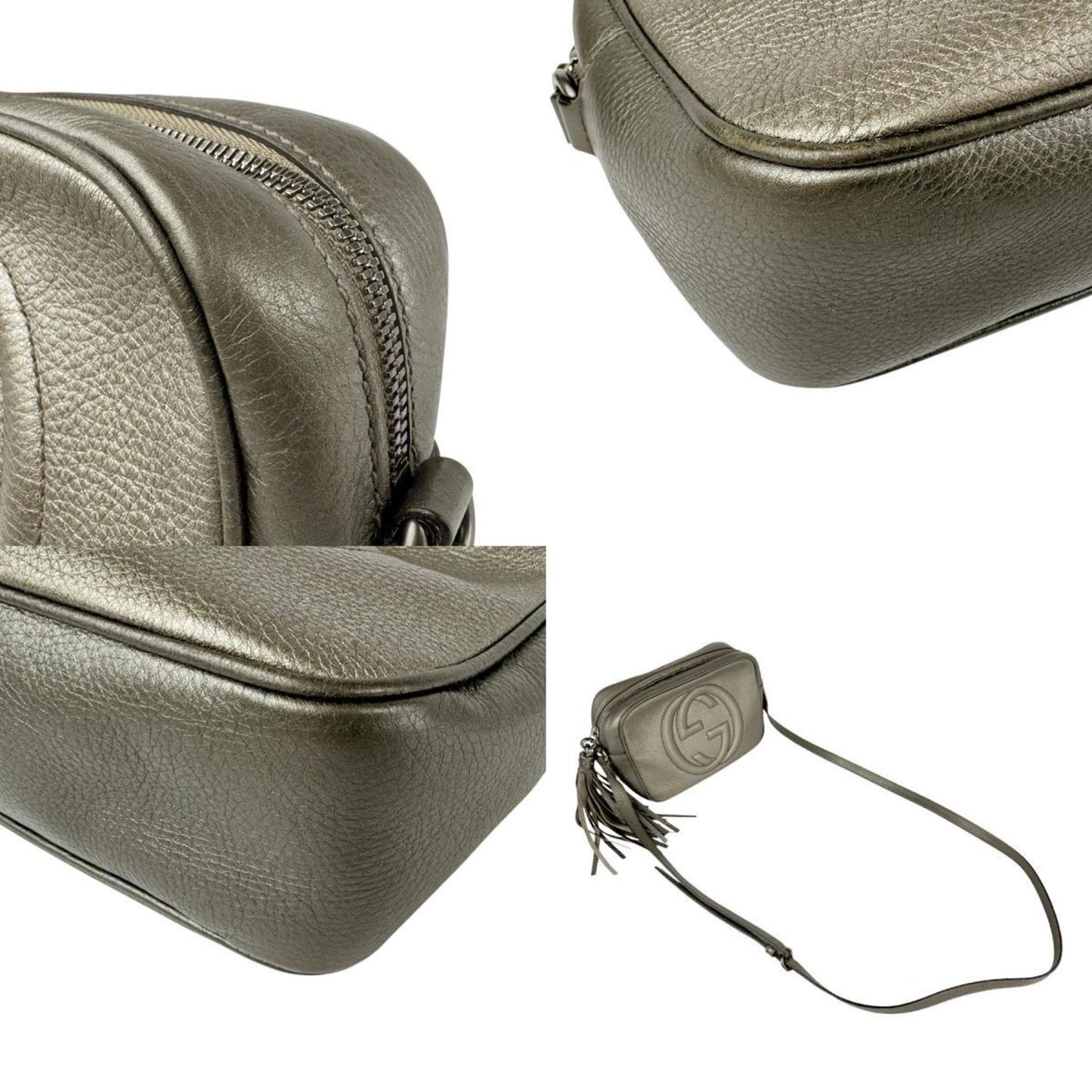 Gucci Soho Shoulder Bag In Grey Gold And Khaki Gray Leather