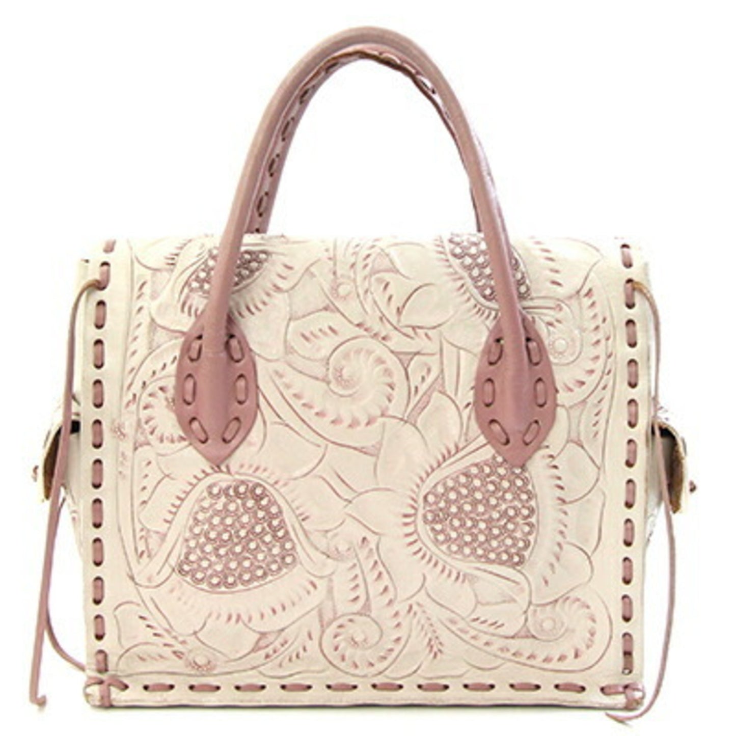 Grace Continental Handbag Carving Tribes Maestra Ivory Pink Beige Leather All Flower