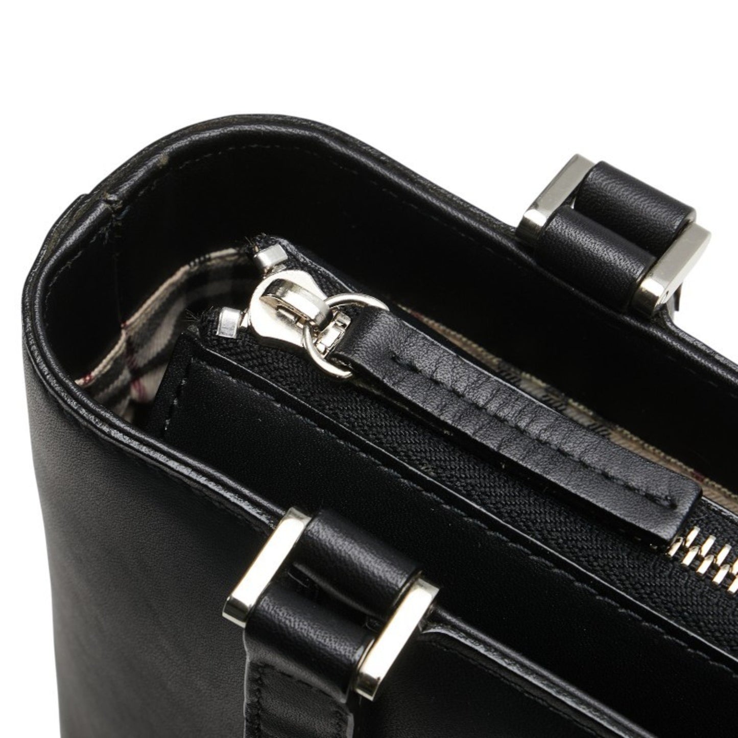 Burberry Nova Check Logo Handbag In Black Leather