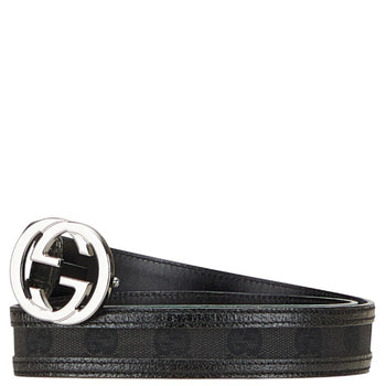 Gucci Gg Canvas Interlocking G Belt 80.32 114874 Black Silver Leather