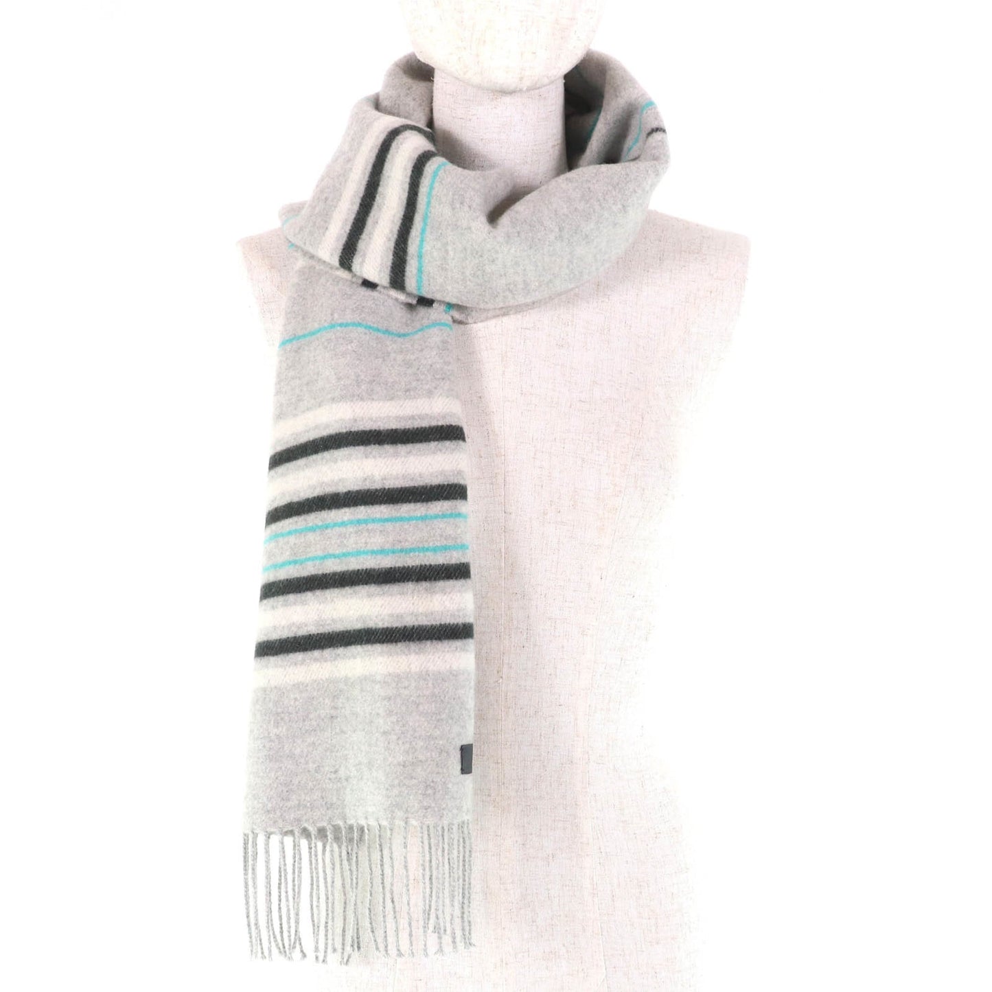 Hermes Neo Rocabar 100% Cashmere Gris Chine Leather Logo Patch Fringe Scarf/Shawl With Box