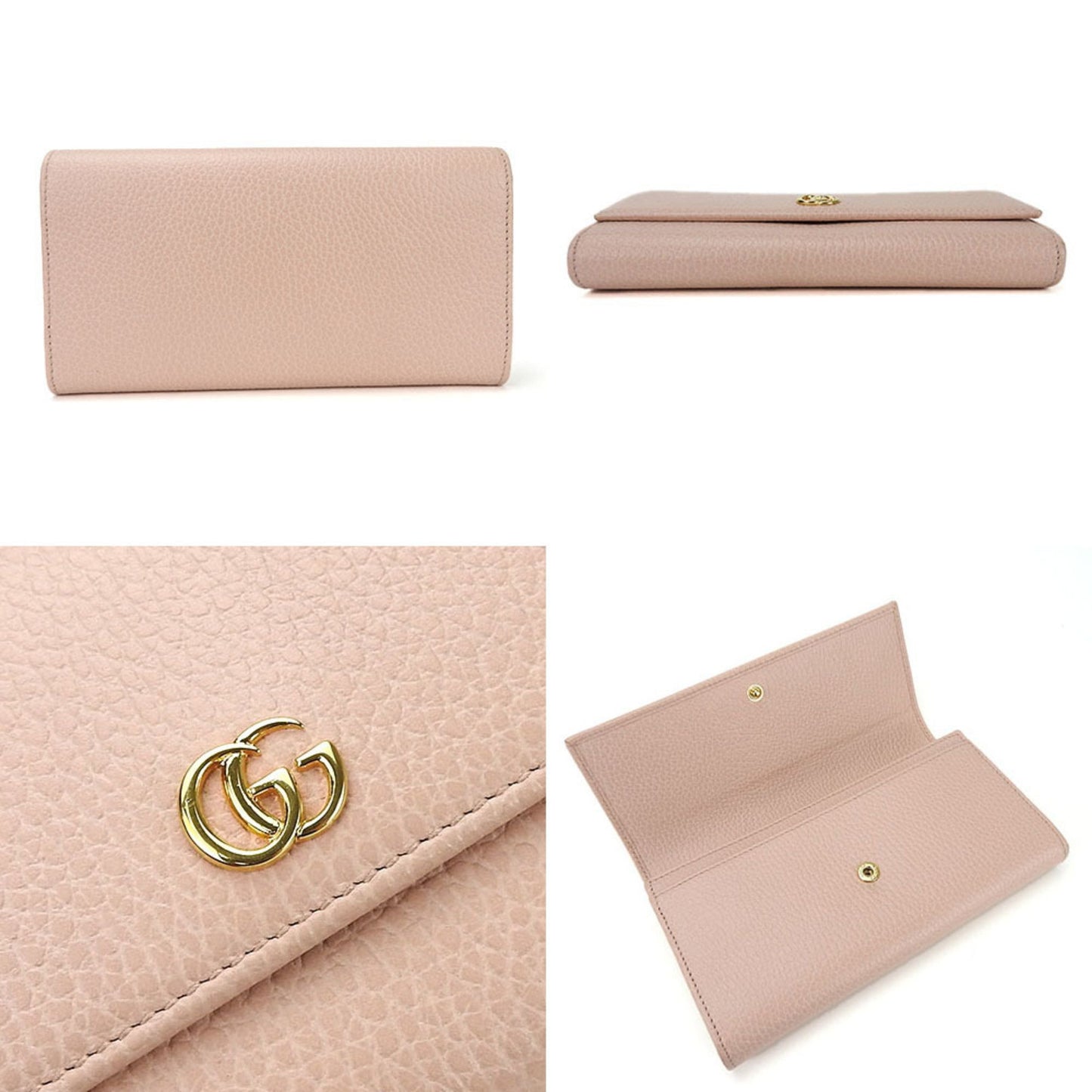 Gucci Bi-Fold Long Wallet 456116 Gg Marmont Leather Pink Accessory