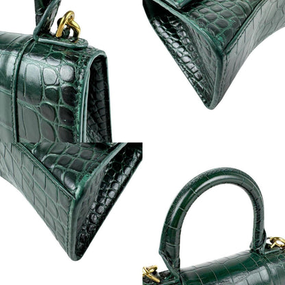 Balenciaga Handbag Shoulder Bag Hourglass Top Handle Embossed Leather Dark Green Gold