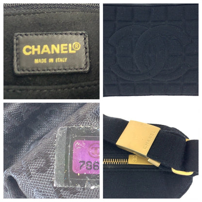 Chanel Vintage Chocolate Bar Coco Mark Black Canvas Shoulder Bag With Gold Hardware