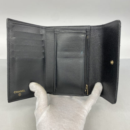 Chanel Matelasse Tri-Fold Wallet In Caviar Leather