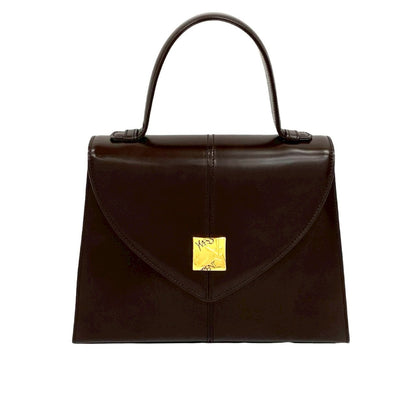 Yves Saint Laurent Ysl Logo Hardware Genuine Leather Handbag Brown 06612