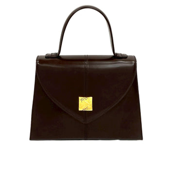 Yves Saint Laurent Ysl Logo Hardware Genuine Leather Handbag Brown 06612
