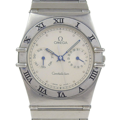 Omega Constellation Day-Date Watch 396.1070 Stainless Steel Quartz Analog Display Silver Dial