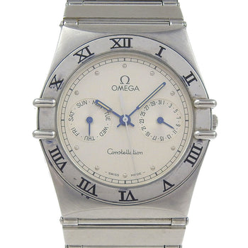 Omega Constellation Day-Date Watch 396.1070 Stainless Steel Quartz Analog Display Silver Dial