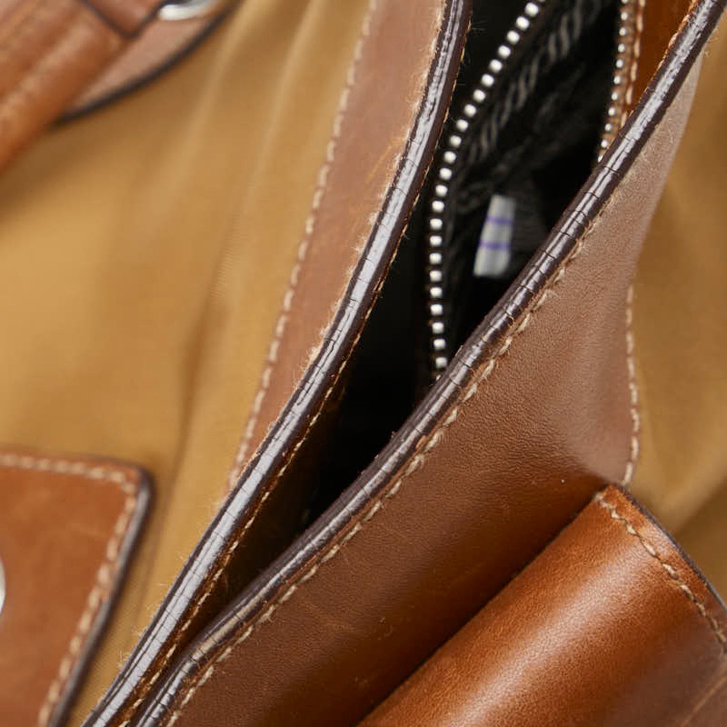 Prada Triangle Logo Plate Handbag Shoulder Bag Brown Nylon Leather