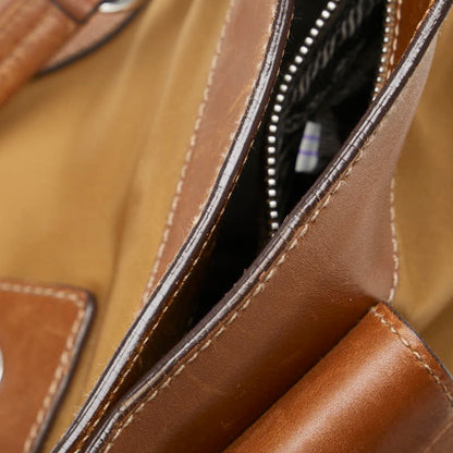 Prada Triangle Logo Plate Handbag Shoulder Bag Brown Nylon Leather