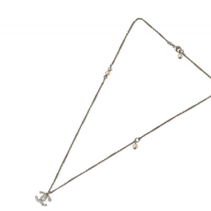 Chanel Necklace Pendant 2Way Chanel Coco Mark Cc Rhinestone Pearl Motif Silver 20A