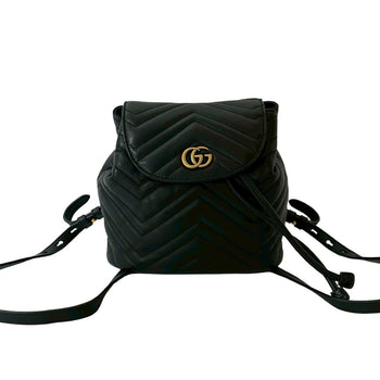Gucci Gg Marmont Logo Hardware Leather Mini Rucksack/Daypack In Black