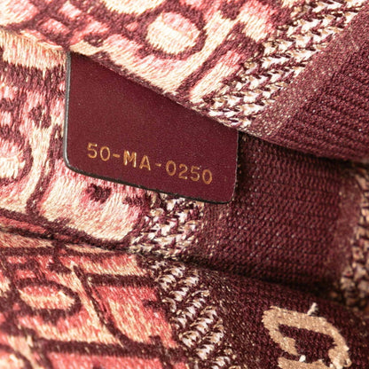 Christian Dior Dior Lady Oblique Embroidery Mini Book Tote Bag Handbag Wine Red Beige Canvas