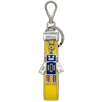 Prada Keychain Ec-23549 Yellow Sole F0377 2Pp040 Unused Saffiano Leather Metal Robot Key Holder