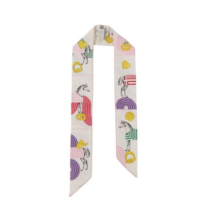 Hermes Twilly Garde Robe Pop Silk Scarf/Muffler In White