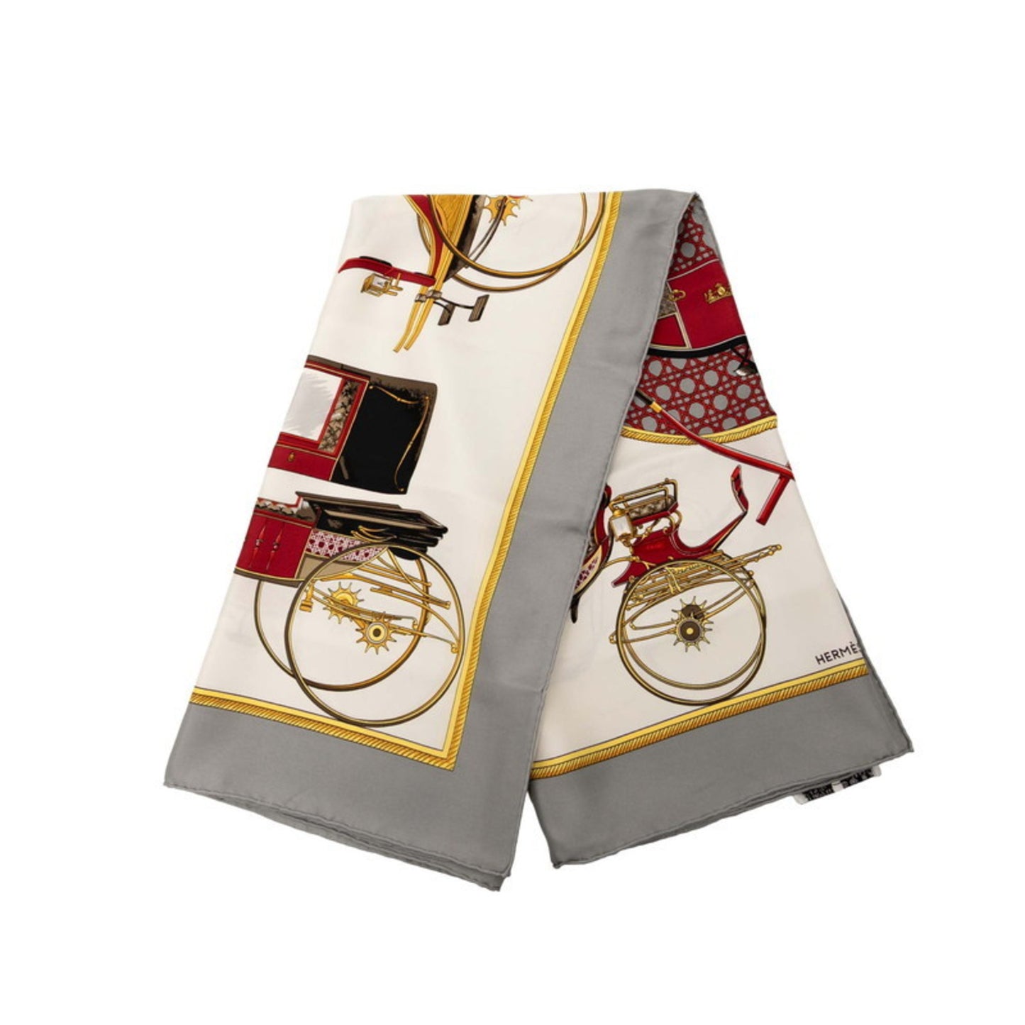 Hermes Herms Carr 90 "Les Voitures A Transformation" Folding Carriage Scarf