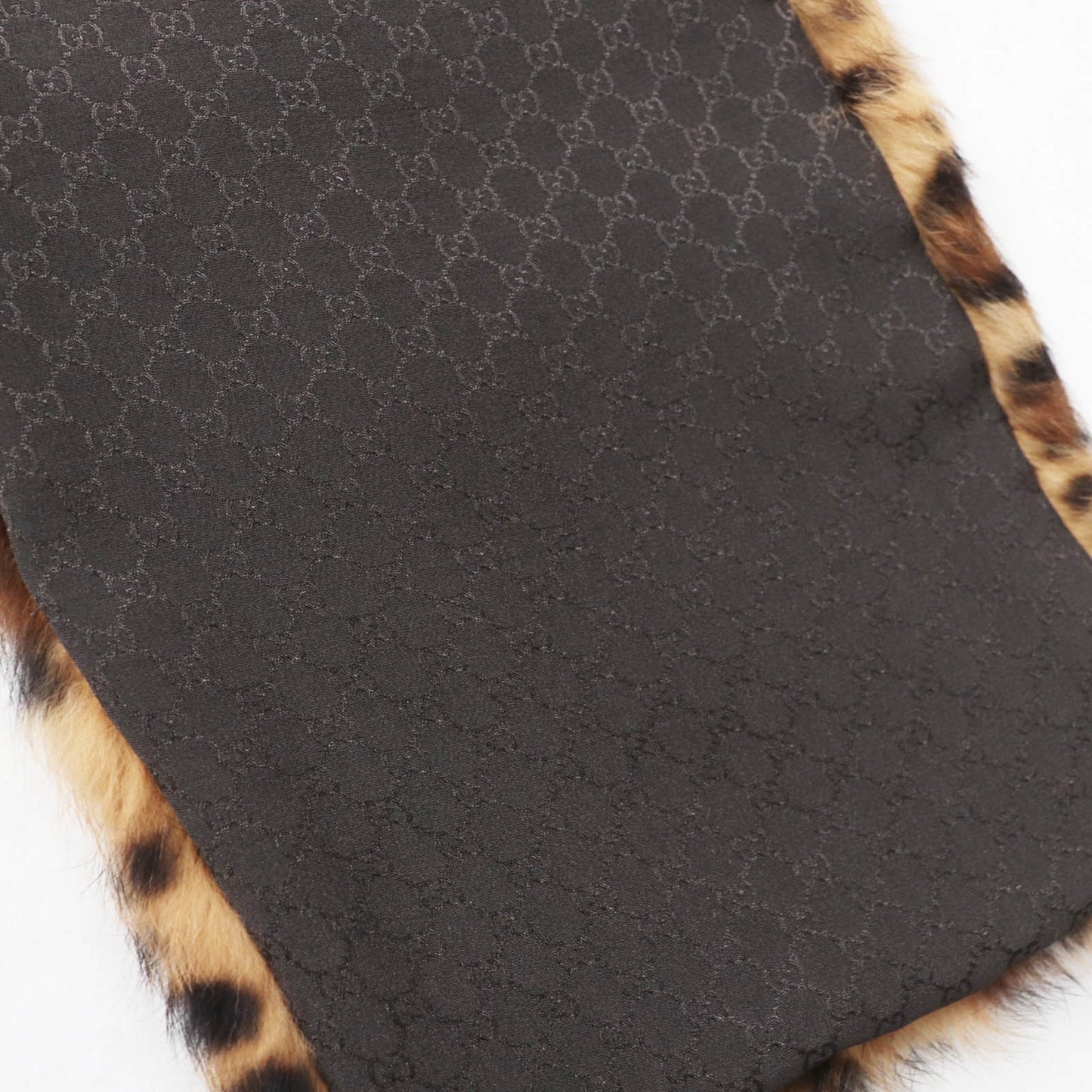 Gucci 322989 Lapin Fur Leopard Print Shawl/Scarf With 100% Silk Lining And Gg Pattern