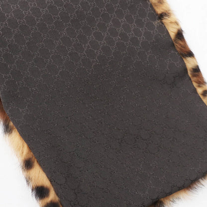 Gucci 322989 Lapin Fur Leopard Print Shawl/Scarf With 100% Silk Lining And Gg Pattern