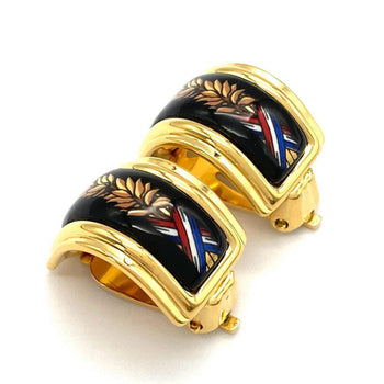 Hermes Hermes Enamel Earrings Gp Gold Cloisonne Black