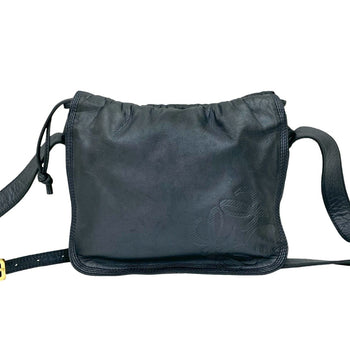 Loewe Anagram Logo Nappa Leather Drawstring Shoulder Bag/Pochette In Metallic Navy