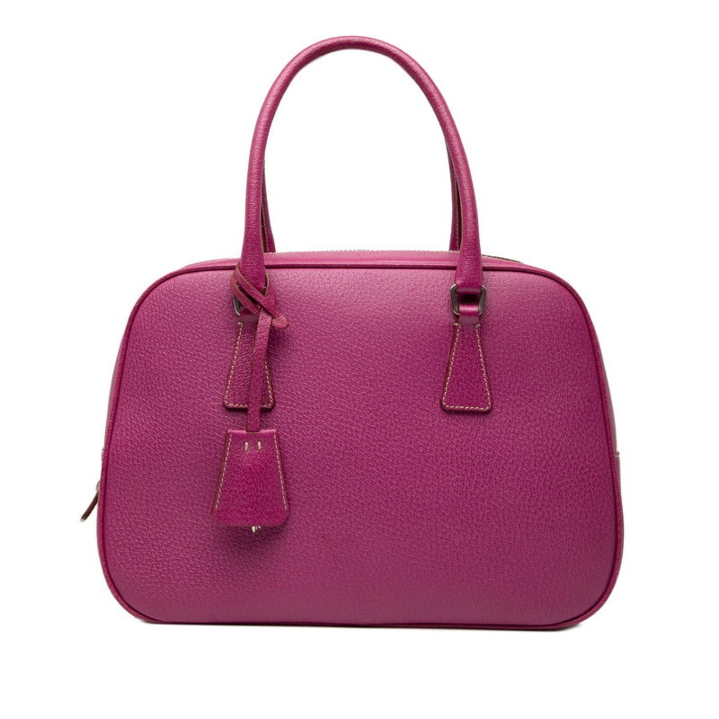 Prada Triangle Logo Plate Handbag Pink Leather