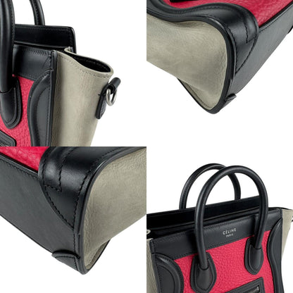 Celine Handbag Shoulder Bag Luggage Nano Shopper Leather Red X Black Grey