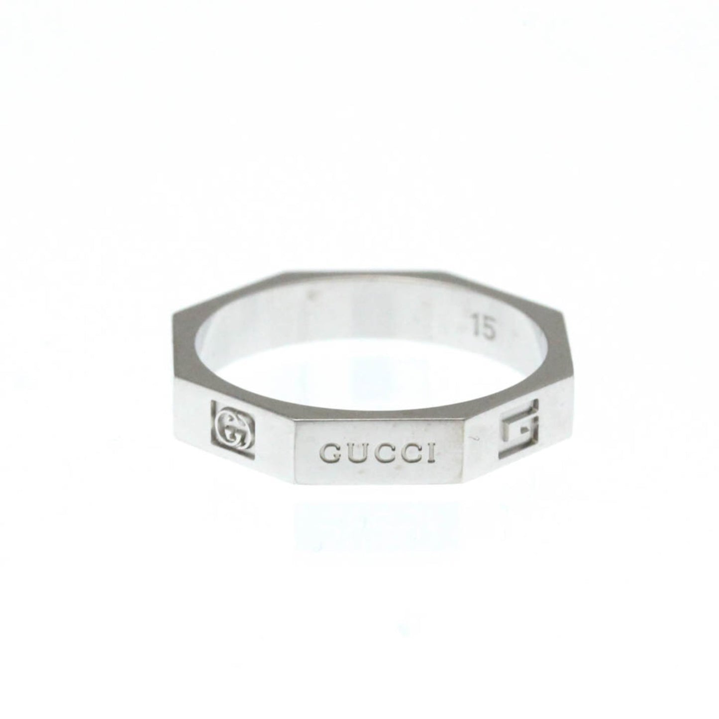 Gucci Octagonal Ring White Gold (18K) Fashion No Stone Band Ring Silver