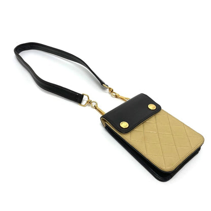 Chanel Bag Pouch Pochette Waist Pouch Black X Beige Goldhardware
