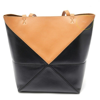 Loewe Puzzle Fold Tote Shiny Calf Leather Black Camel T-159146
