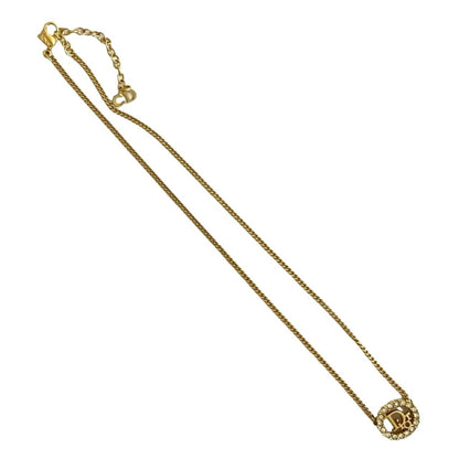 Christian Dior Logo Motif Rhinestone Necklace Pendant Accessory Gold 08878