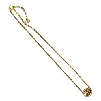Christian Dior Logo Motif Rhinestone Necklace Pendant Accessory Gold 08878