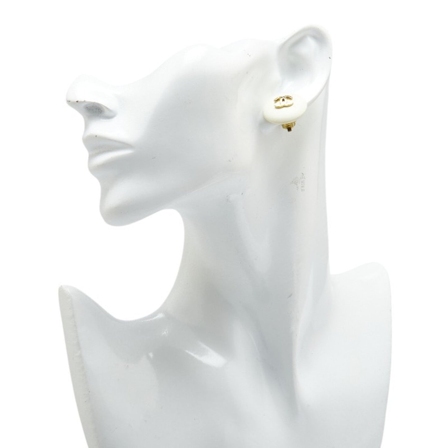 Chanel Coco Mark Earrings White Gold Plated Resin
