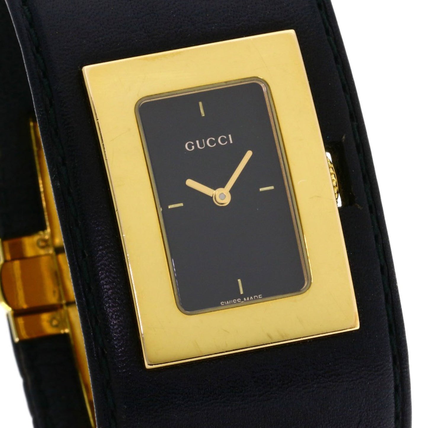 Gucci 7800L Square Face Watch Gp/Leather