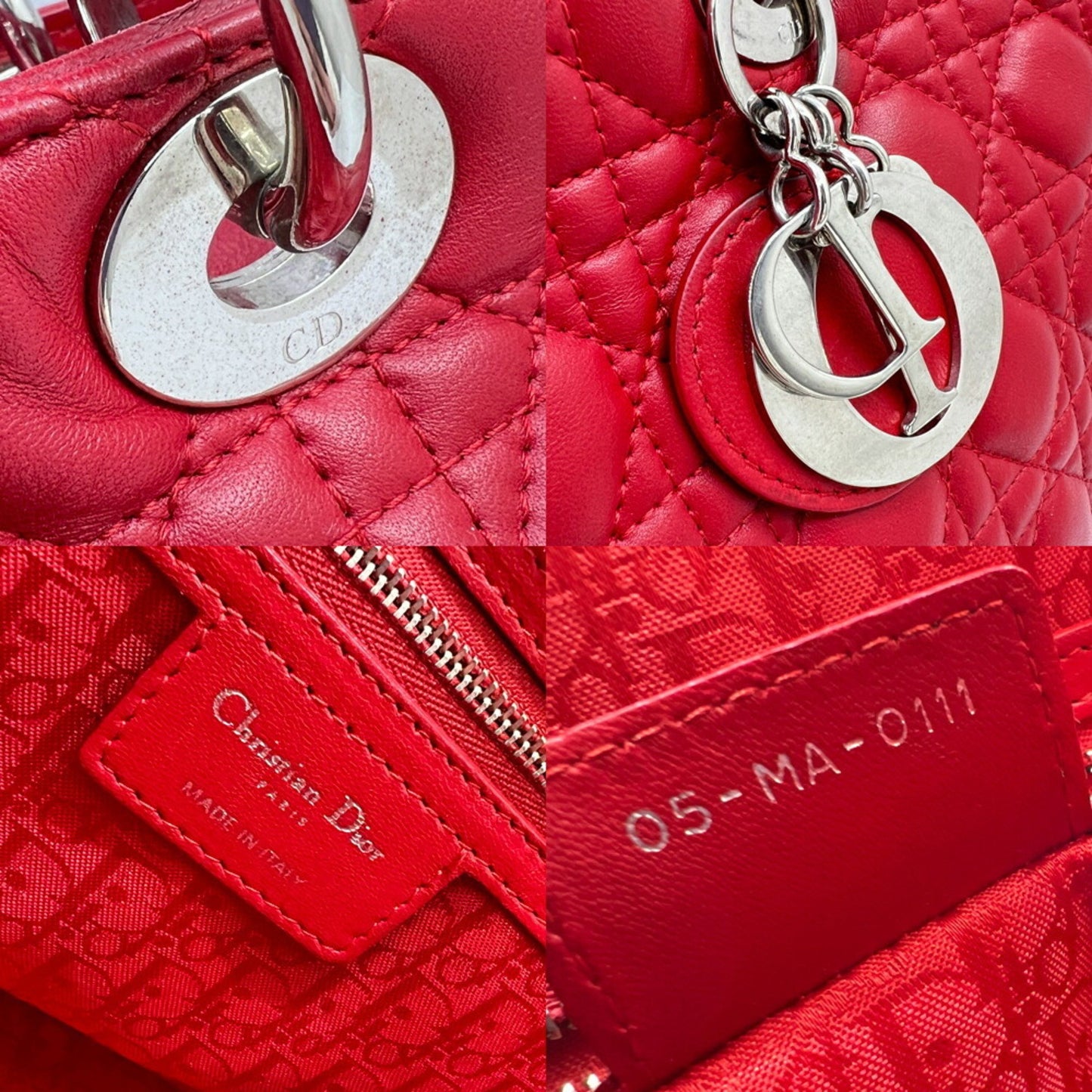 Christian Dior Dior Christian Lady Large Handbag Tote Bag Cannage Shoulder Pink